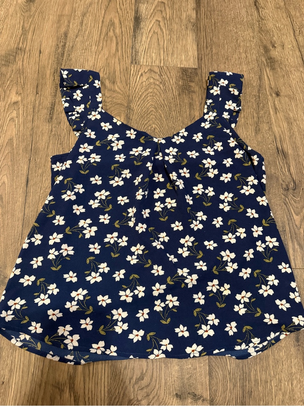 Monteau Navy Floral Ruffle Strap Camisole